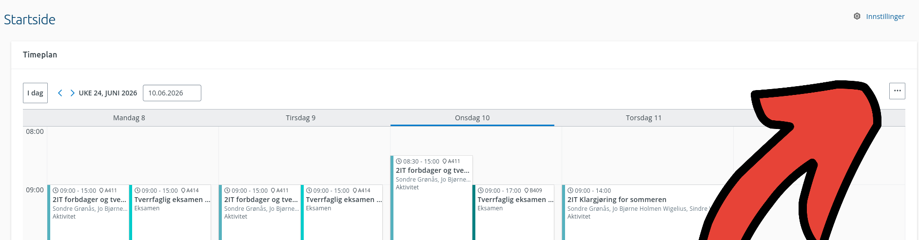 Bilde av dropdown meny, med tydelig pil